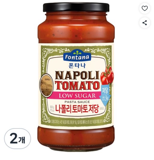 [쿠팡] 폰타나 나폴리 저당 토마토 파스타소스, 600g, 2개