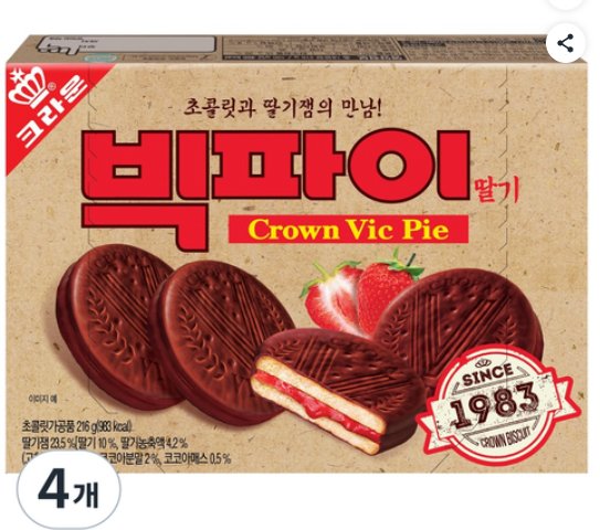 [쿠팡] 크라운 빅파이 딸기, 4개, 216g