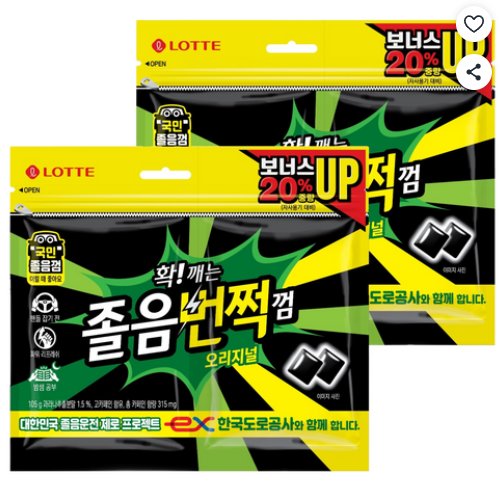 [쿠팡] 롯데웰푸드 졸음번쩍껌 오리지널, 105g, 2개